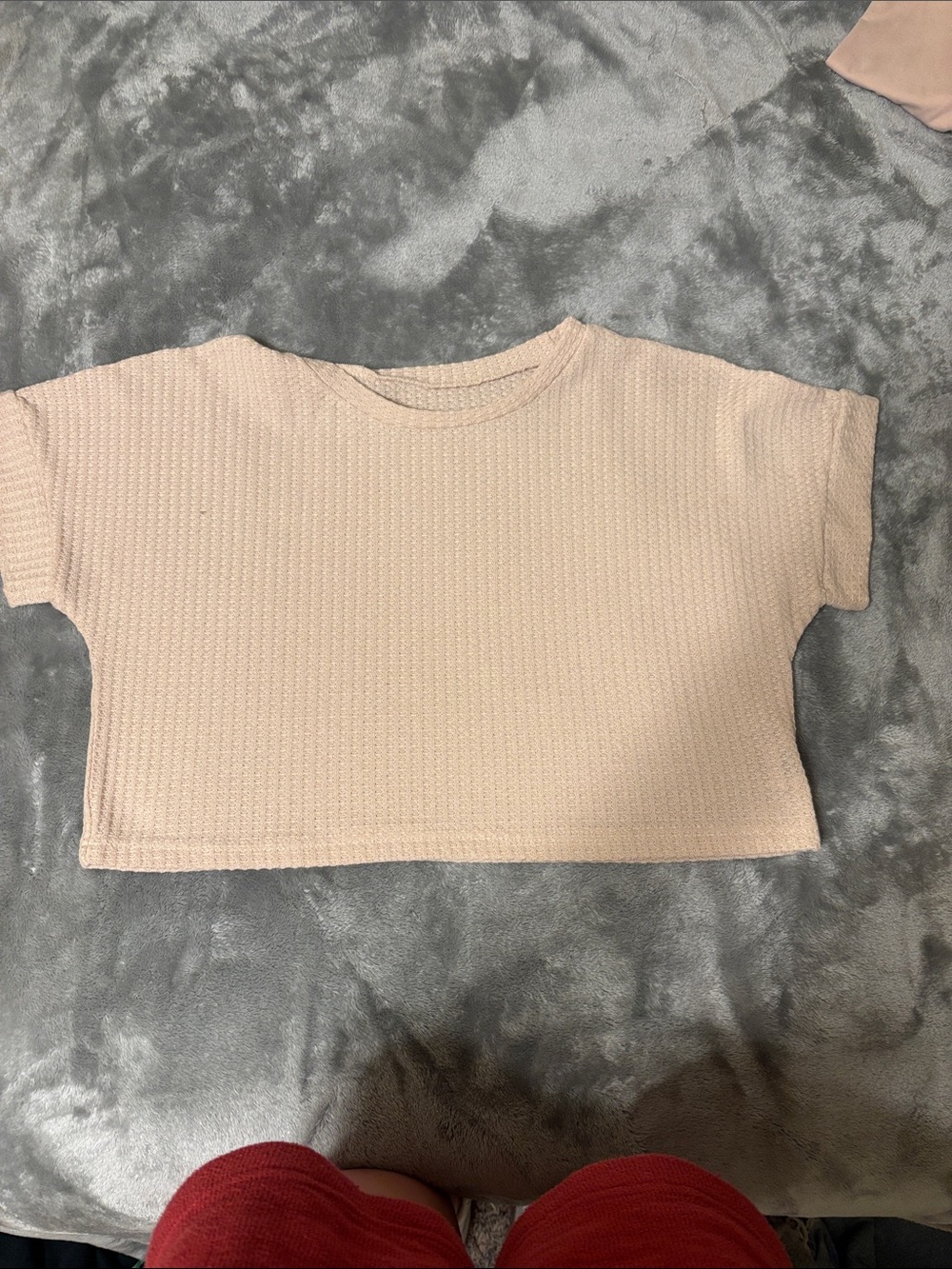 Short Sleeve Waffle Knit Top - Cream
